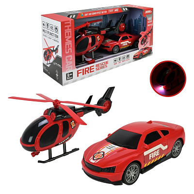 Игровой набор транспорта Shantou Пожарные службы, вертолет и машинка JP588-84A