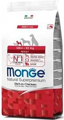 Корм Monge Dog Mini Adult для дорослих собак маленьких порід зі смаком курки та рису 7.5 кг