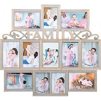 Колаж Family на 12 фото cірий із золотим 10x15/9x13 см сірий/золотистий 