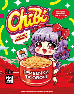 Вермишель ChiBi Изделия макаронные быстрого приготовления со вкусом грибов 60 г 