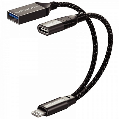 Адаптер Promate OTGLink-i Lightning to USB-C/USB-A 0,016 м черный (otglink-i.black) 