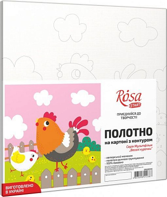 Холст на картоне с контуром Веселые курочки 20х20 см Rosa Start 