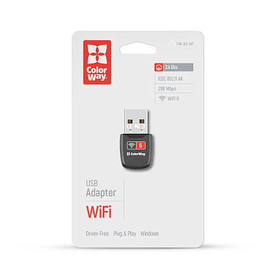 Wi-Fi-адаптер ColorWay Wi-Fi 6 286 Мбіт/с (CW-AD-W1)