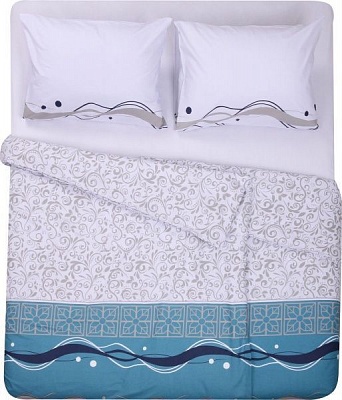 Комплект постельного белья Green Wave семейный бело-голубой UP! (Underprice) 