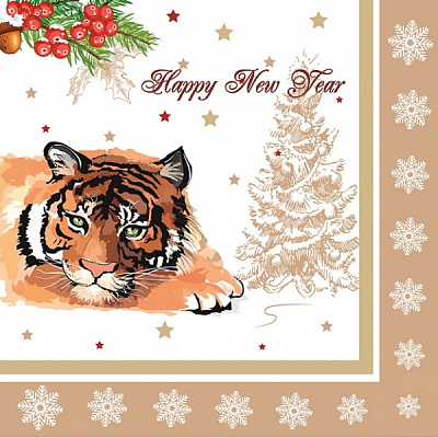 Салфетки столовые Luxy Тигр новогодний 33х33 см белый 18 шт.