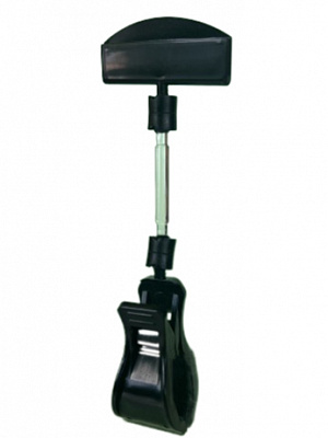 Держатель ценника с большой прищепкой черный пластиковый с прозрачной ножкой 50 мм 5 шт. 