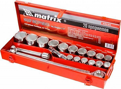 Набір головок торцевих квадрат MTX в металевому боксі 20 шт. 135369