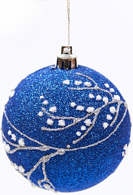 Куля новорічна Гілочки 100 мм синій 7244