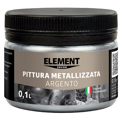 Краска акриловая Element Decor металлизированная Pittura metallizzata Argento металлический серебряный 0,1л