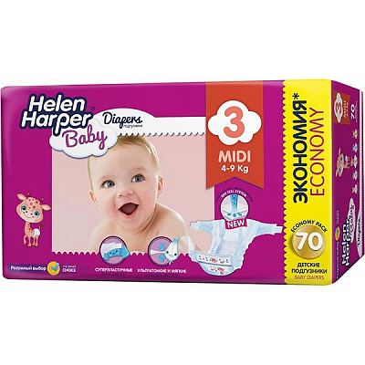 Подгузники Helen Harper Baby Midi 4-9 кг 70 шт