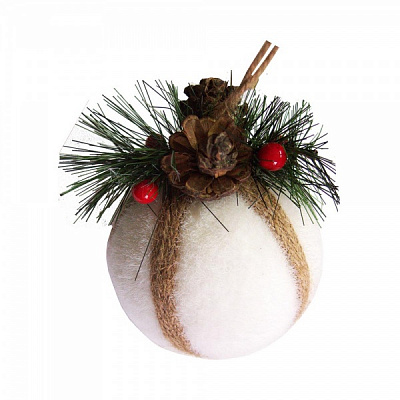 Куля новорічна з джутовою стрічкою 10 см 9224-1 білий