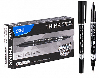 Маркер перманентний Deli 1 мм/0,5 мм двосторонній чорний EU211-BK