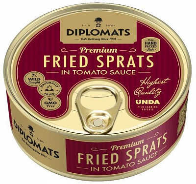 Шпроти ТМ Diplomats смажені в томатному соусі Premium з/б 240 г