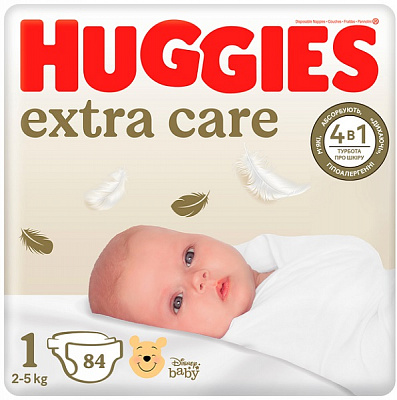 Подгузники Huggies Extra Care 1 2-5 кг 84 шт.