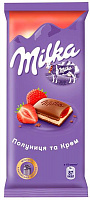 Шоколад Milka с кремом и клубникой 90 г