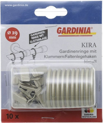 Кольцо Gardinia Kira с прищепкой и крючком d19 мм шампань 10 шт. 