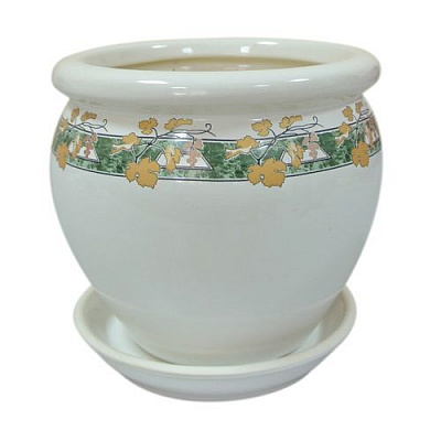 Горщик керамічний Оріана-Запоріжкераміка В'єтнам золота лоза №4 круглий 1,5л білий