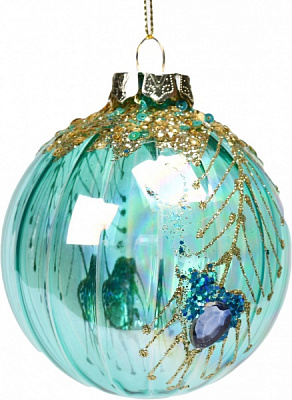 Куля новорічна Пір'я павліна в асортименті 80 мм бірюзовий