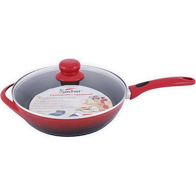 Сковорода Sacher с крышкой красно-черная 28 см