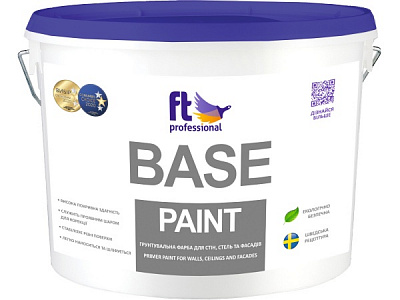Грунтовочная краска водоэмульсионная FT Professional BASE PAINT глубокий мат белая 3л 
