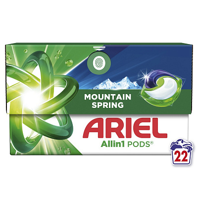 Капсули для машинного прання Ariel Все-в-1 Гірське джерело 22 шт.