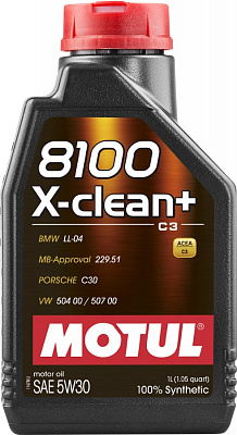 Моторна олива синтетична Motul 8100 X-Clean+ 5W-30 1 л (8100 X-CLEAN+ 5W30 1L)