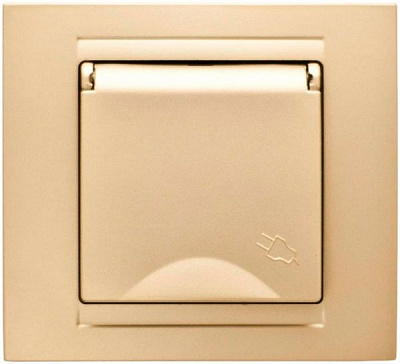 Розетка с заземлением Gunsan Moderna без шторок с крышкой бежевый металлик MD 29 25 117