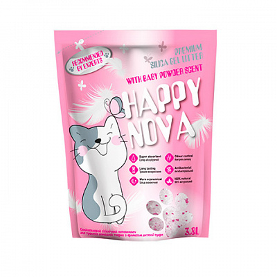 Наполнитель силикагелевый Happy Nova с ароматом детской пудры 1,45 кг
