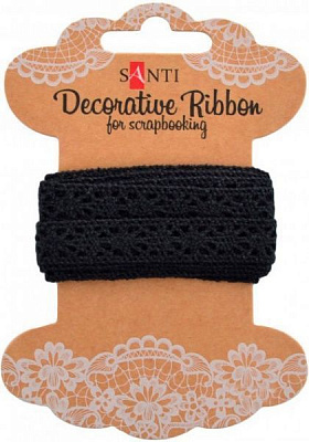 Лента кружевная лента черная, 12мм, 2м. 