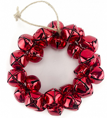Декорация новогодняя кольцо из колокольчиков 10 см красный SDK-010G