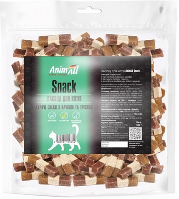 Снеки AnimAll для кошек Snack куриные с уткой и треской 500 г 2000981199654