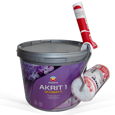 Краска интерьерная акриловая Eskaro Комплект Akrit 1 Ultimatt глубокий мат Белый 9,5л 13,4кг