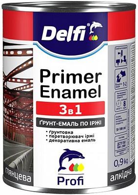 Грунт-эмаль Delfi по ржавчине 3 в 1 белый глянец 0,9кг