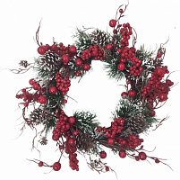 Венок с хвойными пучками, шишками и красными ягодами d360 мм RS1H930 