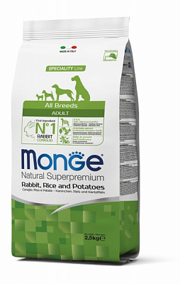 Корм Monge Dog All breeds Adult Rabbit & Rice 2.5 кг