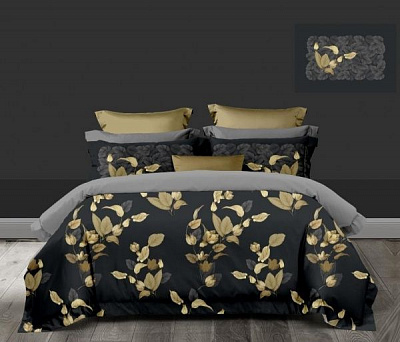 Комплект постельного белья Золотая Листва евро черный/золото Word of Dream 