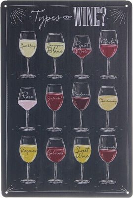 Табличка жерстяна друкована Wine glasses 30x20 см різнокольоровий