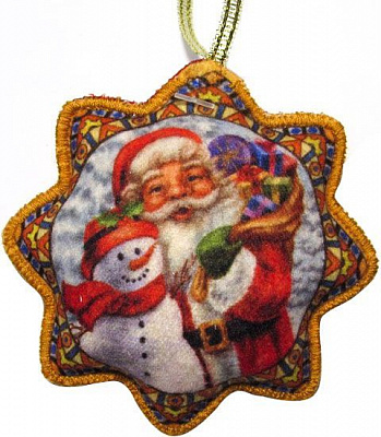 Підвіска фетрова Зірочка Дід Мороз та Сніговик червона 8 см