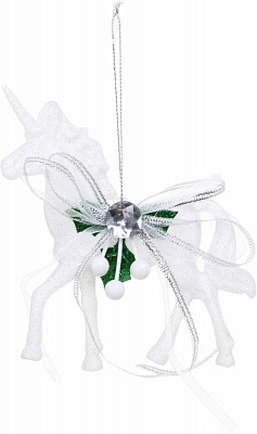 Декорация новогодняя Китай Единорог с декором YE523W 11 см белый