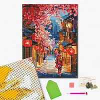 Алмазна мозаїка Вулиця в сакурі 40х50 см Brushme