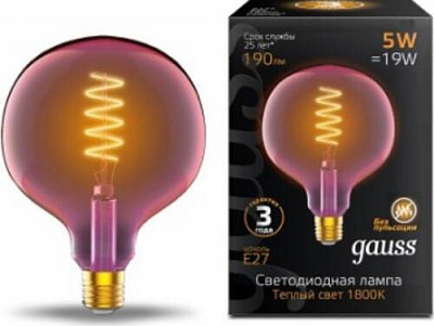 Лампа светодиодная Gauss Black FIL pink G125 5 Вт E27 1800 К 220 В прозрачная 1011802105 