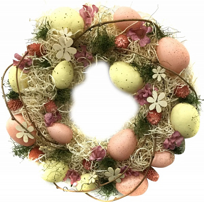 Декорация пасхальная венок розово-желтый 30 см