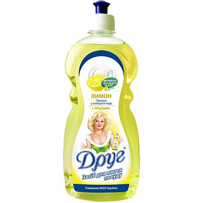 Засіб для ручного миття посуду Друг Лимон з гліцерином 1л