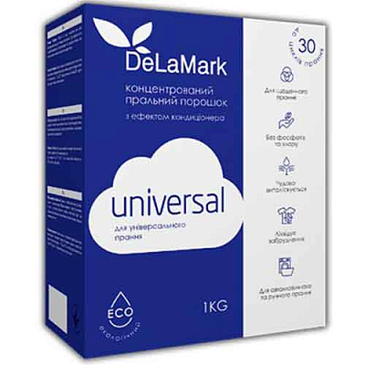 Стиральный порошок для машинной и ручной стирки DeLaMark с эффектом кондиционера, Universal 1 кг