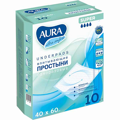 Непромокальна пелюшка Aura 60x40 см 10 шт.