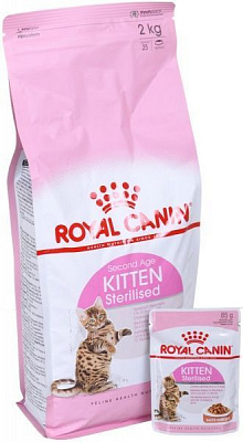 Корм Royal Canin сухий для котів Kitten Sterilised in Gravy 2 кг +3 пауча
