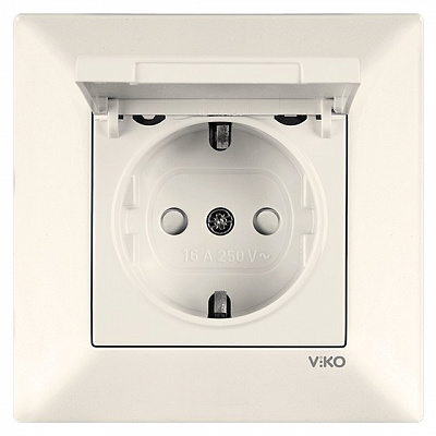 Розетка без заземления Viko Meridian со шторками с крышкой кремовый 90970212-WH