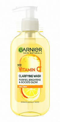 Гель для вмивання Garnier Skin Naturals з вітаміном С для тьмяної шкіри обличчя з ефектом сяяння та вирівнювання тону 200 мл