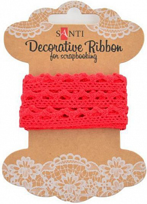 Лента кружевная лента красная, 10мм, 2м. 741358 