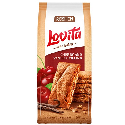 Печиво Roshen Lovita Cake Cookies з вишнево-ванільною начинкою 170 г